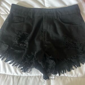 Black Distressed Denim Shorts